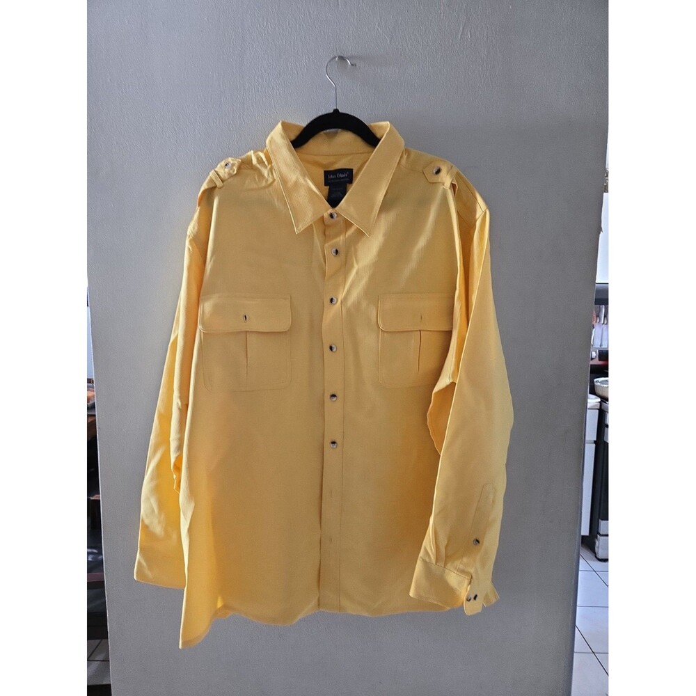 John Blair Sport Shirt Shoulder Strap Pockets Yellow 3XL  Long Sleeve EUC